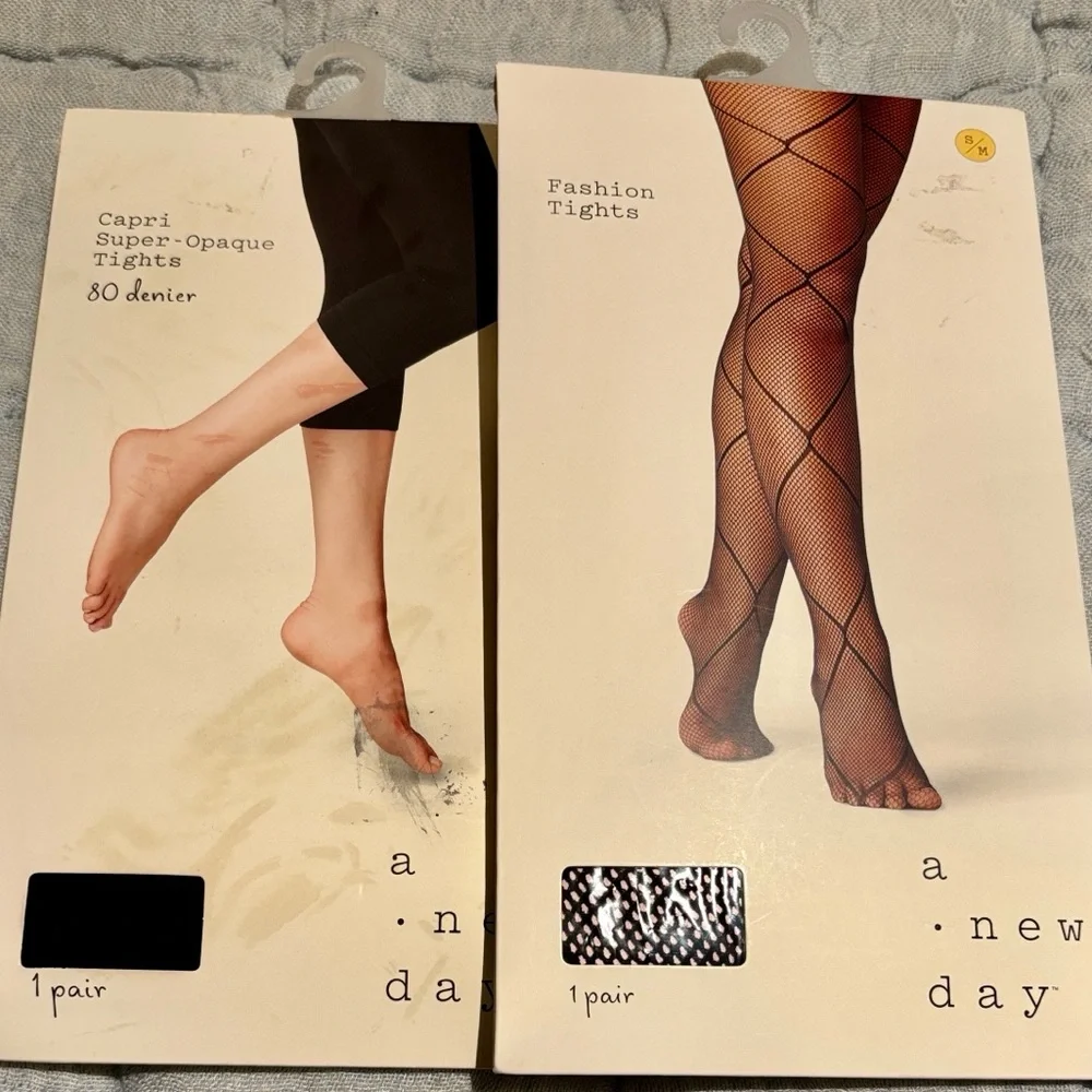 NWT Bundle A New Day Black Capri and Fishnet Tights.